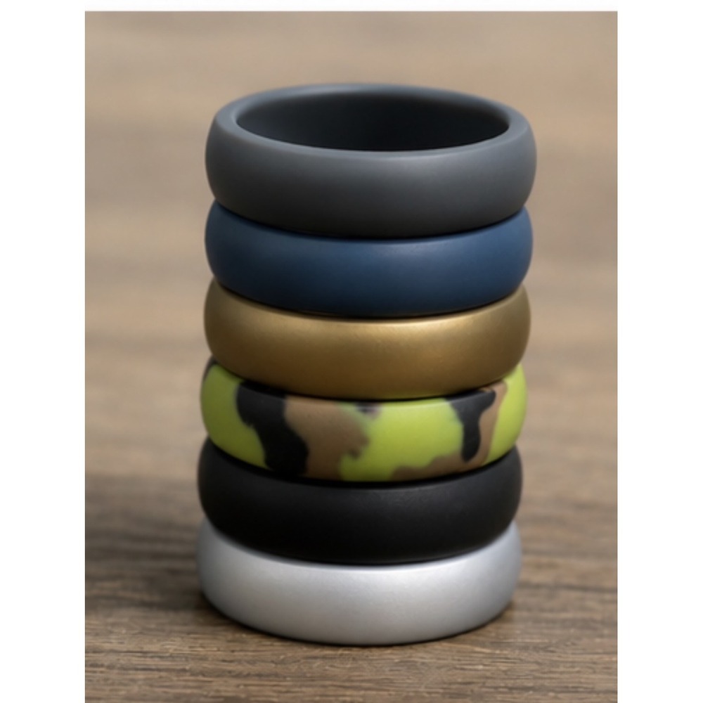 ThunderFit Silicone Rings Mens Size 12 Multicolor 7-Pack Flexible Wedding‎ Bands